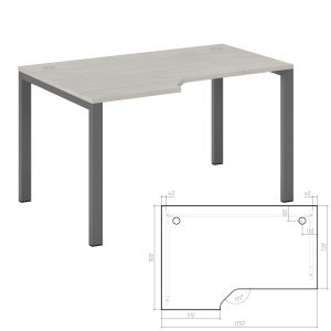 Стол эргономичный левый на металлоопорах  135x90x75