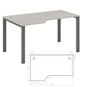Стол эргономичный левый на металлоопорах  150x90x75